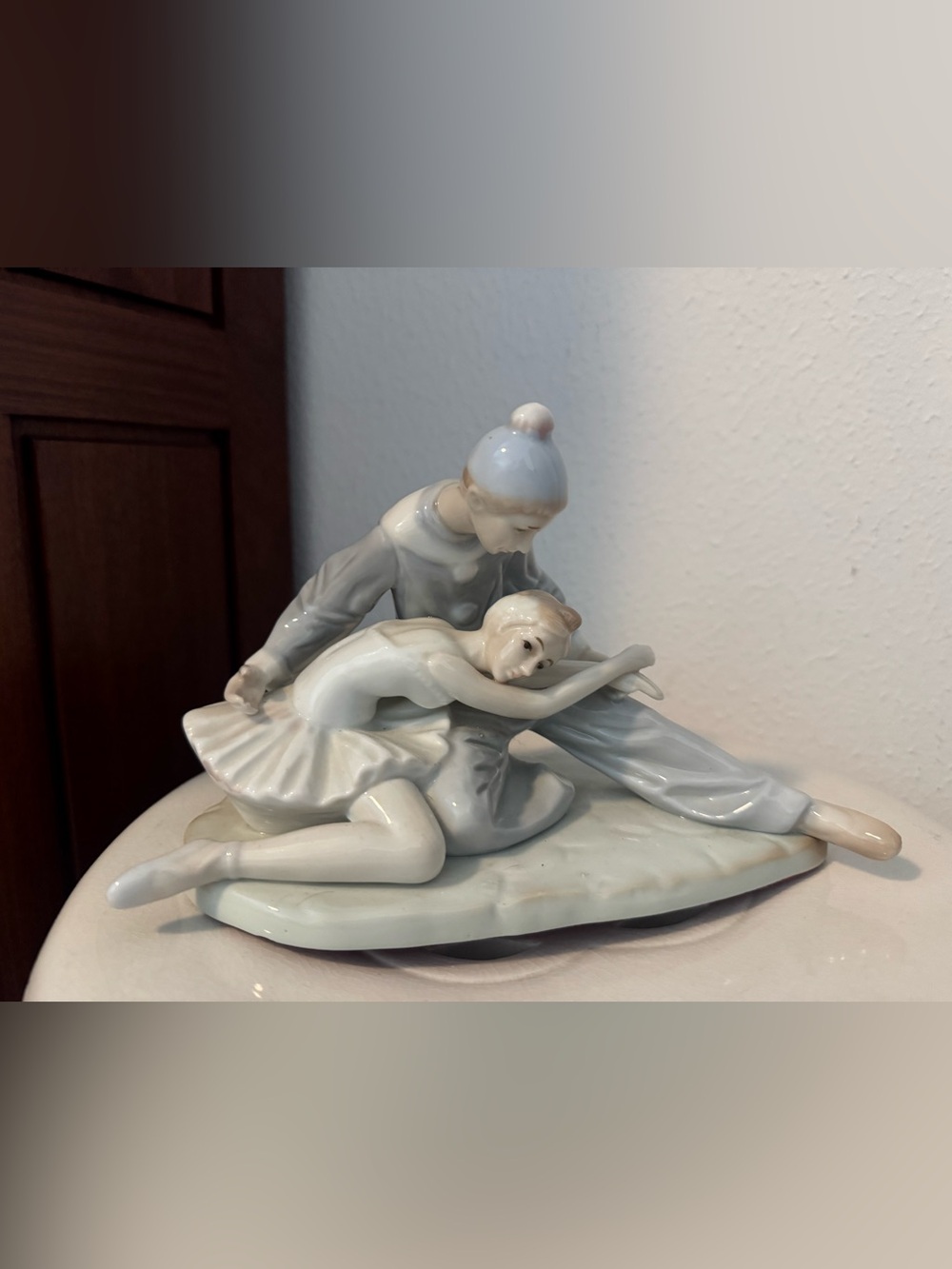 Porcelain Ballet Dancers Sculpture in Pale Blue and Soft White